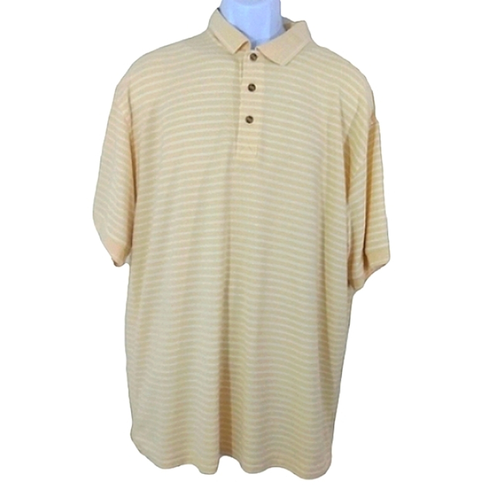 Greg Norman Play Dry Moisture Wicking Yellow White Stripe Polo Shirt Casual Top